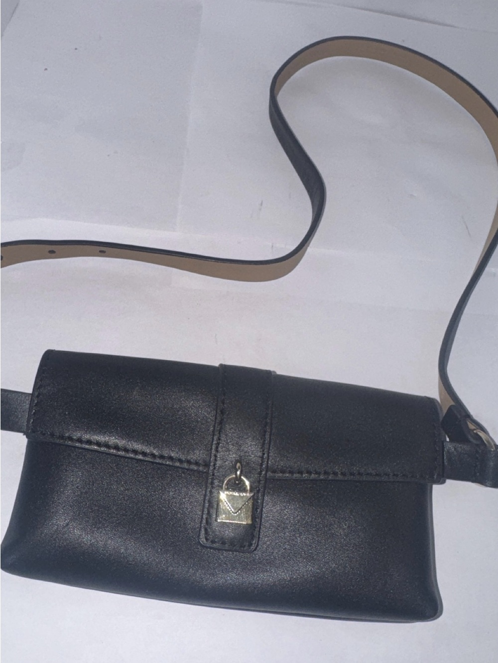 Michael Kors Black Leather Crossbody Bag with Gold Tone Lock